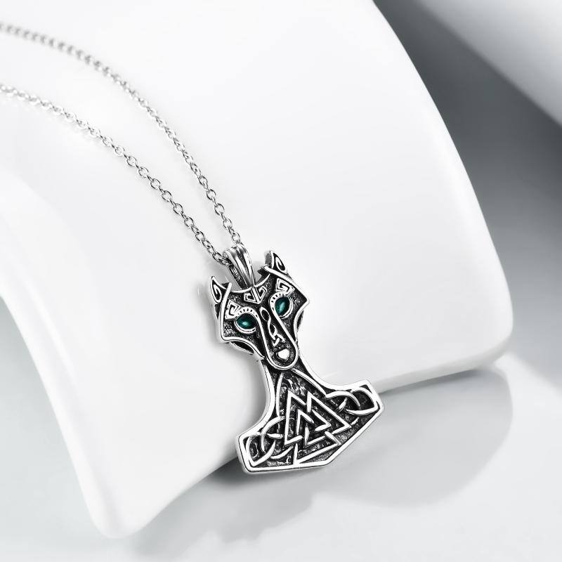 Wolf Necklace Sterling Silver Vintage Norse Viking Thors Hammer Talisman Original Nordic Vegvisir Mjolnir Amulet Pagan Symbol Jewelry