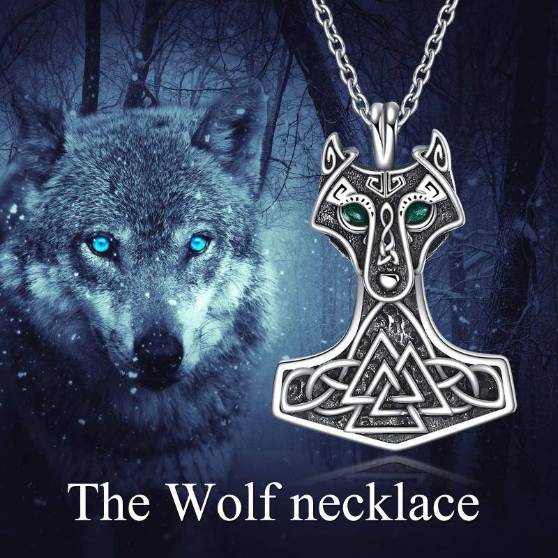 Wolf Necklace Sterling Silver Vintage Norse Viking Thors Hammer Talisman Original Nordic Vegvisir Mjolnir Amulet Pagan Symbol Jewelry