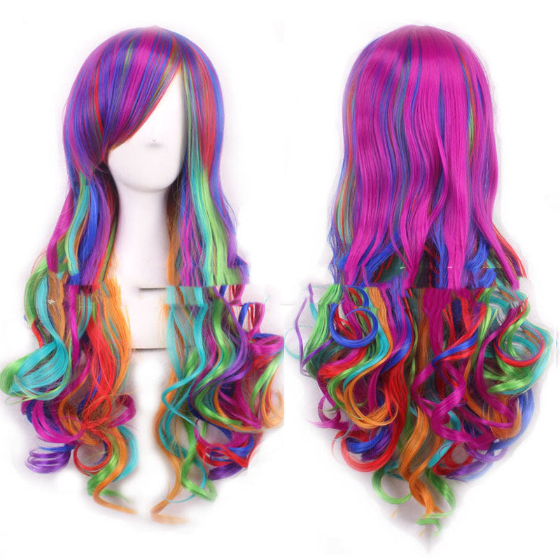 Harajuku Style Colored Female Long Curly Hair Hood