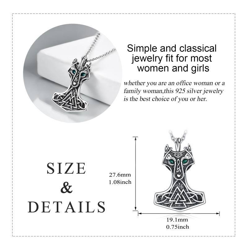 Wolf Necklace Sterling Silver Vintage Norse Viking Thors Hammer Talisman Original Nordic Vegvisir Mjolnir Amulet Pagan Symbol Jewelry