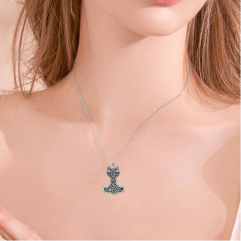 Wolf Necklace Sterling Silver Vintage Norse Viking Thors Hammer Talisman Original Nordic Vegvisir Mjolnir Amulet Pagan Symbol Jewelry