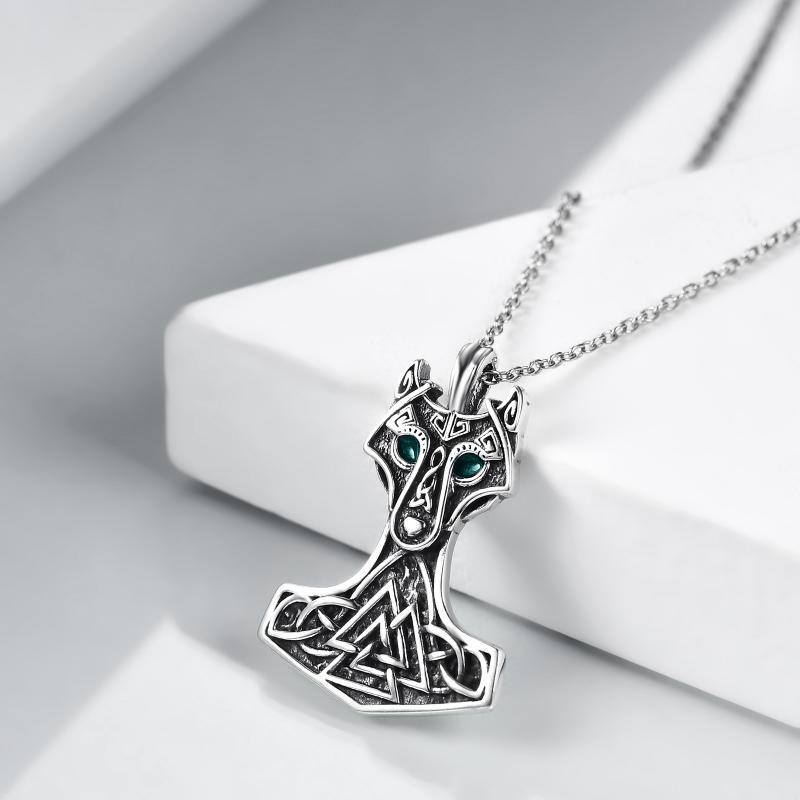 Wolf Necklace Sterling Silver Vintage Norse Viking Thors Hammer Talisman Original Nordic Vegvisir Mjolnir Amulet Pagan Symbol Jewelry