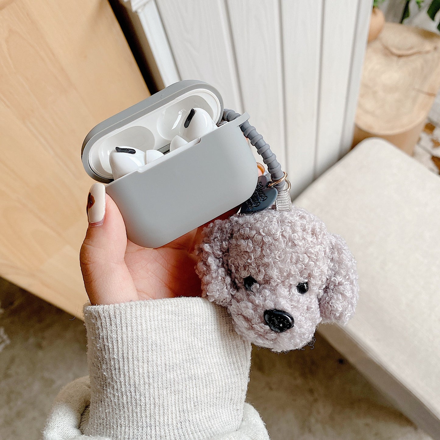 Applicable Solid Color Earphone Cover Wireless Bluetooth Soft Shell Cartoon Puppy Pendant