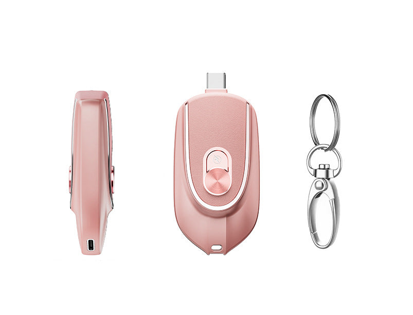 2 In 1 Mini Keychain Power Bank Keyring Hanging Buckle 2 Output Interfaces 5V 1200MAH Backup Power Bank Retractable Plug Waterproof Phone Charging Accessories