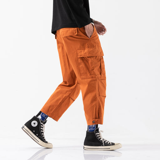 Multi-pocket overalls men's cropped pants