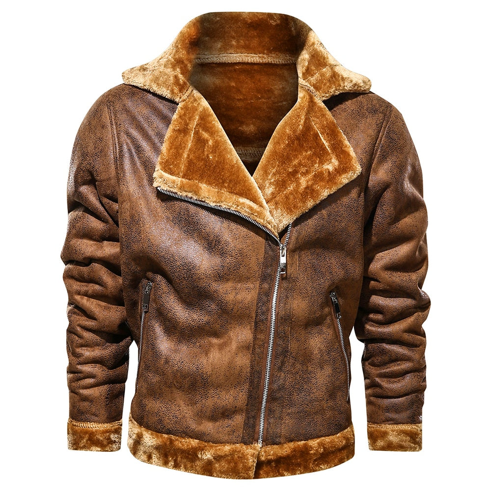 Retro Men Winter Suede Leather Jacket