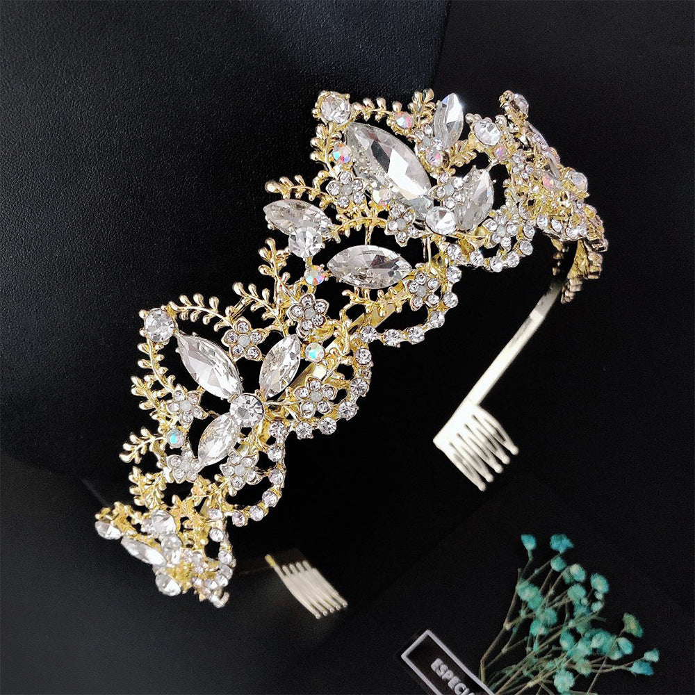 Baroque Exquisite Crown Bridal Light Gold Crown Wedding Accessories