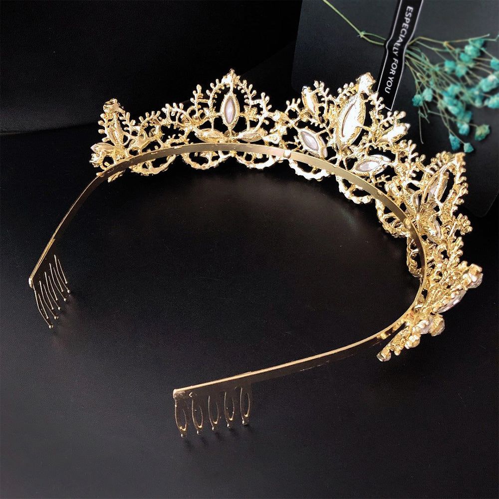 Baroque Exquisite Crown Bridal Light Gold Crown Wedding Accessories