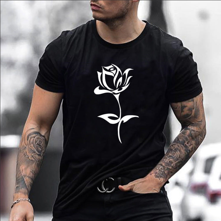 European And American Fashion Brand Men S Rose Print T Shirt