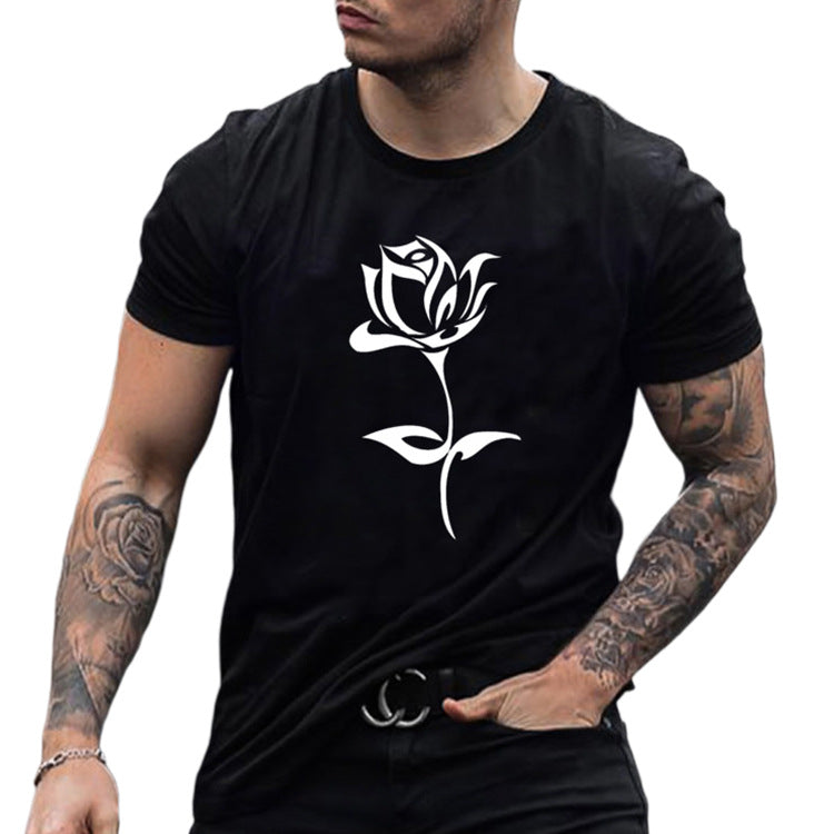 European And American Fashion Brand Men S Rose Print T Shirt