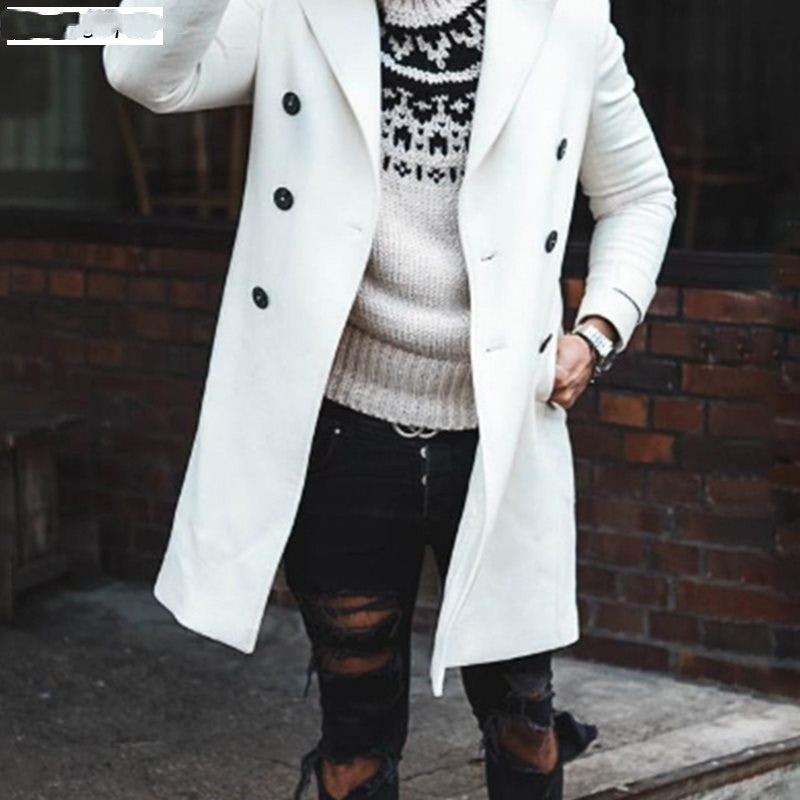 Men Winter Long Woolen Overcoat Youth Casual Jacket Man Coat