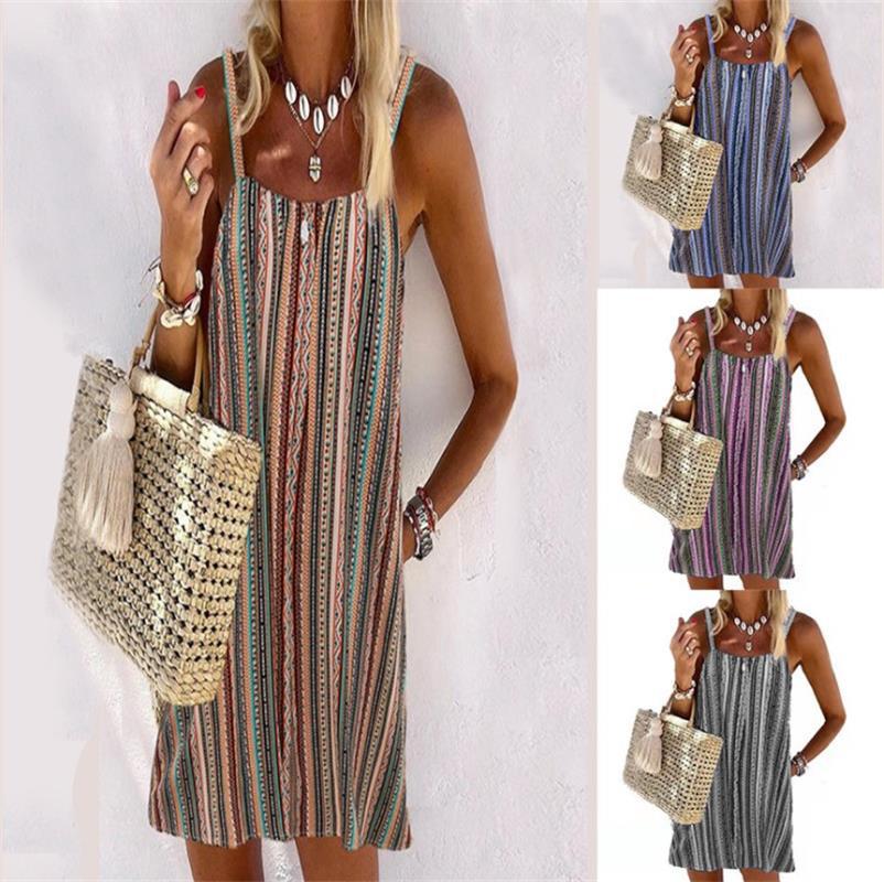 Summer Striped Sexy Halter Camisole Dress Women's Clothing