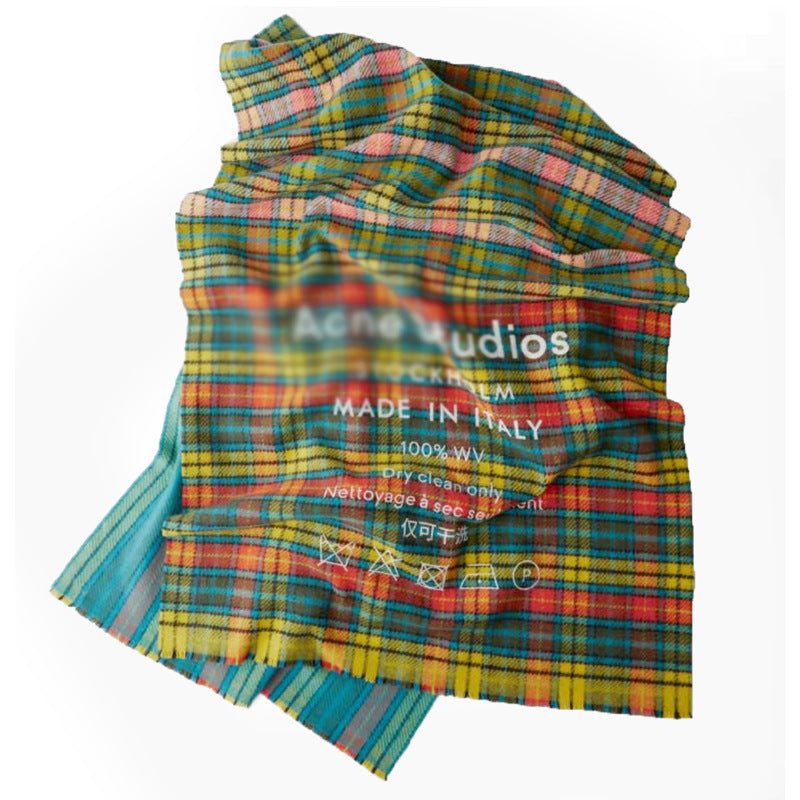 Rainbow Plaid Wool Scarf Letter Color Matching Men And Women Couple Thick Shawl