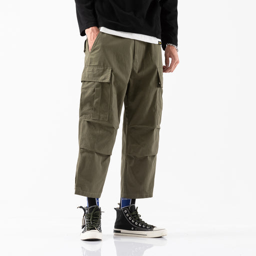 Multi-pocket overalls men's cropped pants