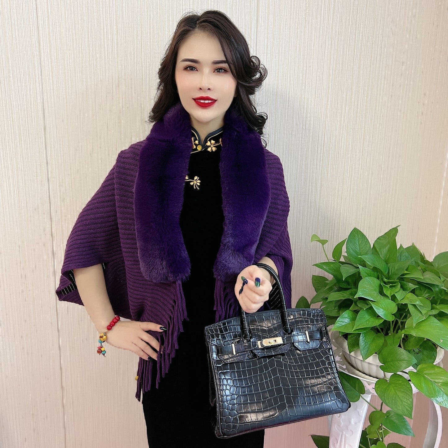 Women's Scarf Knitted Fur Collar Shawl Tassel