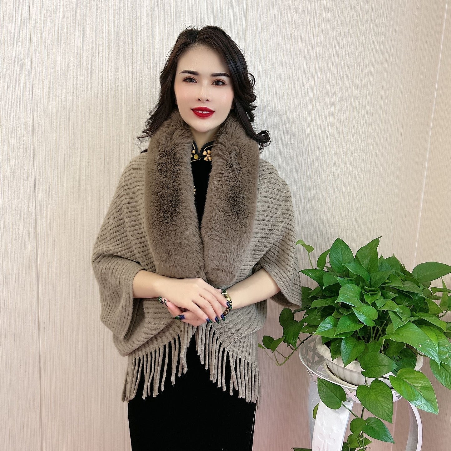 Women's Scarf Knitted Fur Collar Shawl Tassel