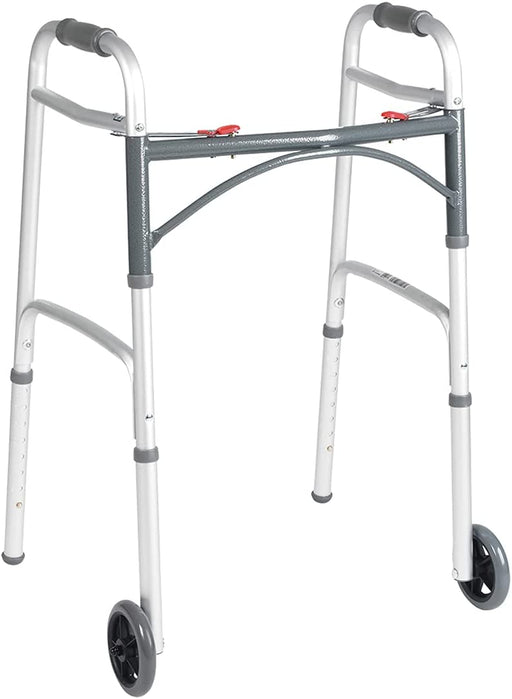 Drive Medical 10210-1 Deluxe 2-Button Folding Walker with Wheels