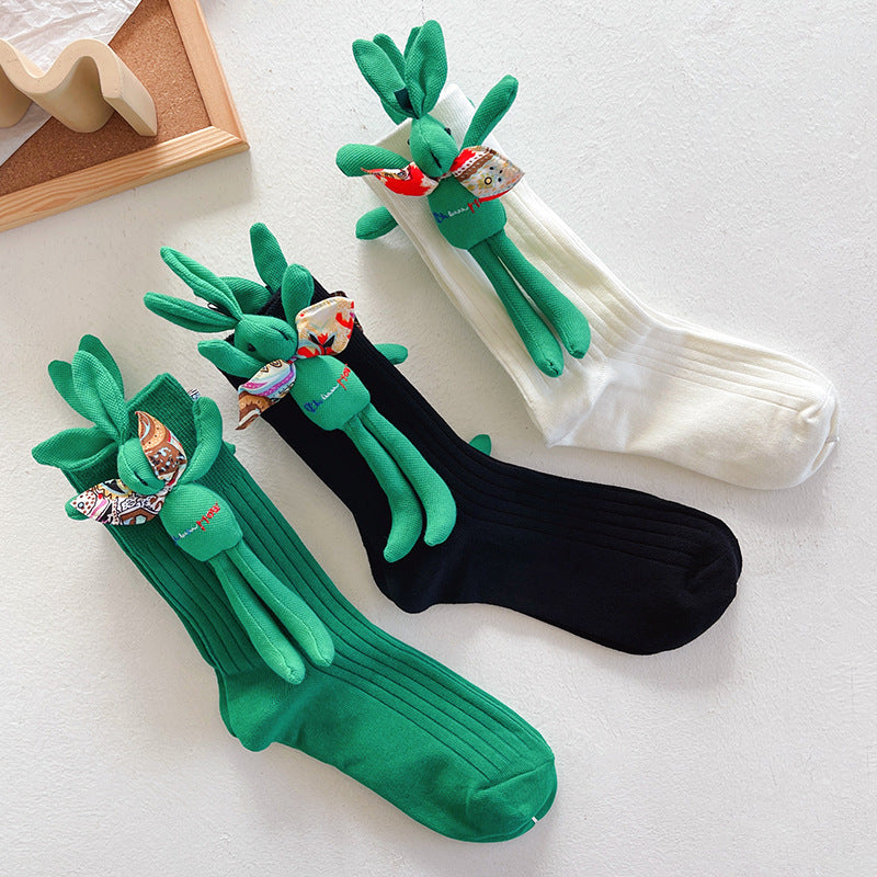 Autumn And Winter Accessories Green Three-dimensional Pile Pile Tide Socks