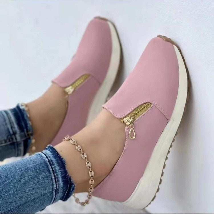 Women Flats Zip Shoes Light Sneakers