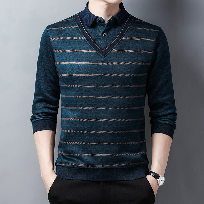 Turtleneck Fake Two Piece Sweater Men's Knitted Sweater