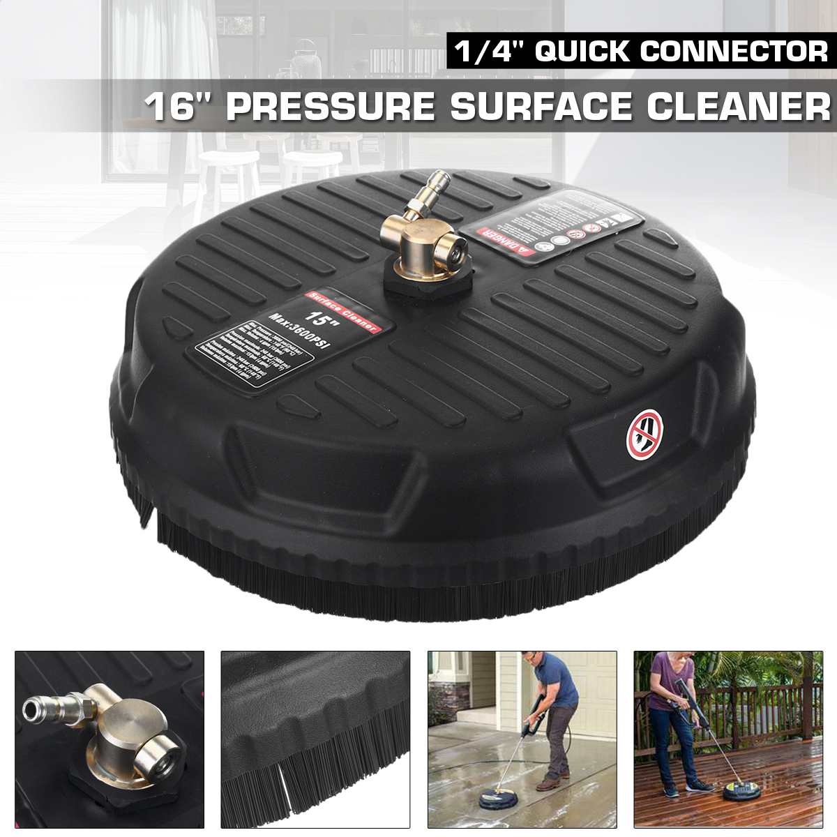 3600PSI High Pressure Washer Rotary Surface Cleaner Jet 1/4 inch Plug Cleaning Floor Brush Cleaning Machine