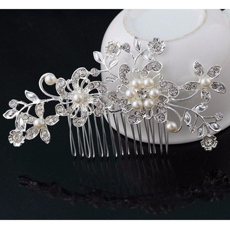 Big European Pearl Rhinestone Hair Comb Comb Bride Bride Wedding Accessories Wholesale Headwear Alloy