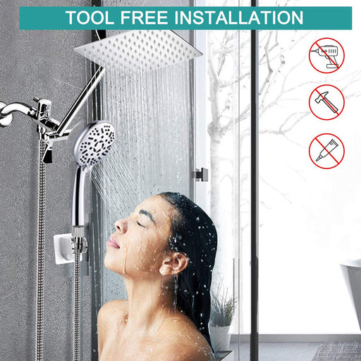 Stainless Steel Top Spray With Extension Rod 9 Function Handheld Dual Shower Set