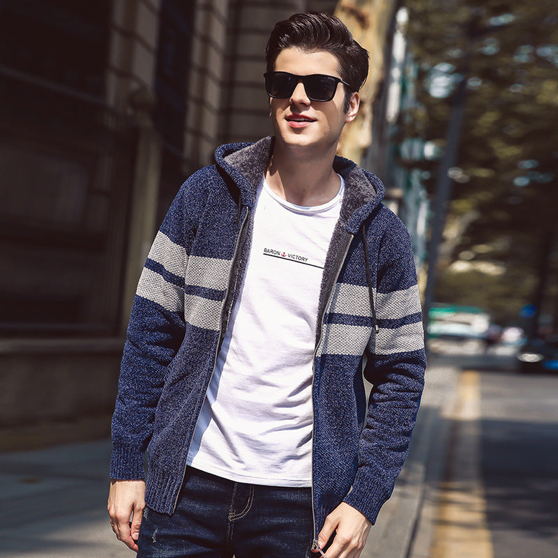 Winter Cardigan Hooded Sweater Men Plus Cashmere