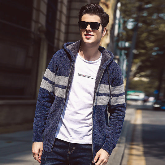 Winter Cardigan Hooded Sweater Men Plus Cashmere