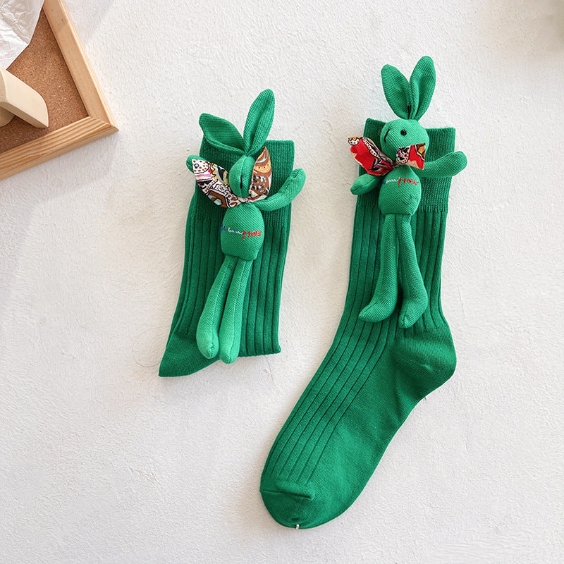 Autumn And Winter Accessories Green Three-dimensional Pile Pile Tide Socks