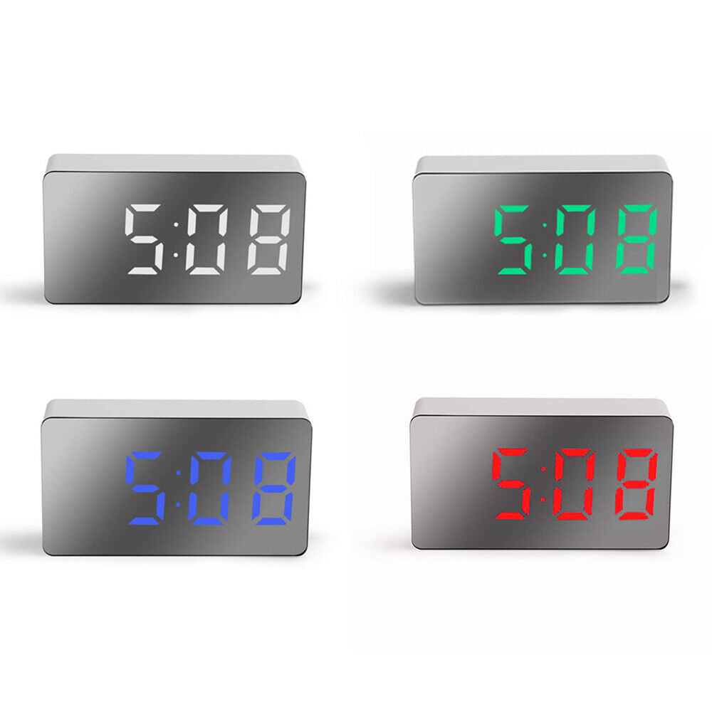 Mini Desk Alarm Clock Digital Mirror LED Big Display Bedroom Snooze Timer Home Electronic Table Clock