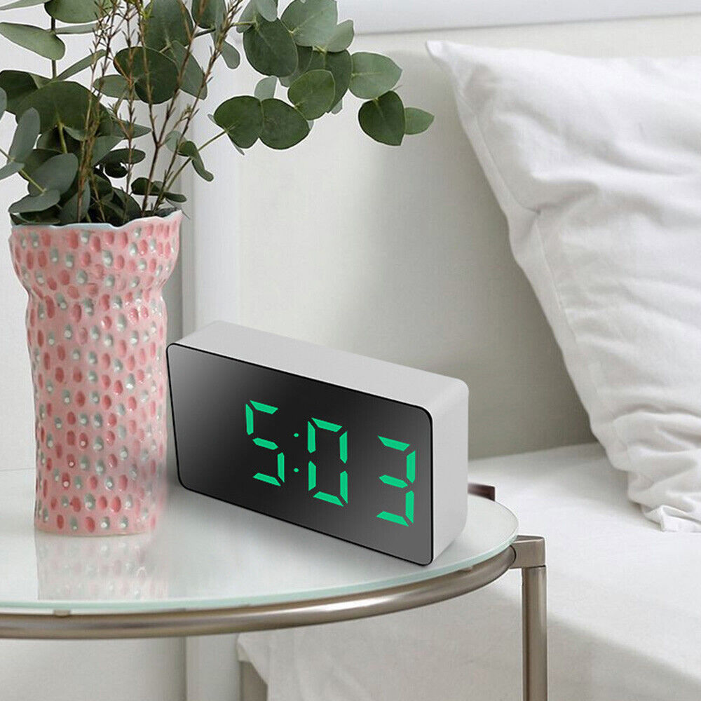 Mini Desk Alarm Clock Digital Mirror LED Big Display Bedroom Snooze Timer Home Electronic Table Clock