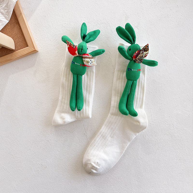 Autumn And Winter Accessories Green Three-dimensional Pile Pile Tide Socks