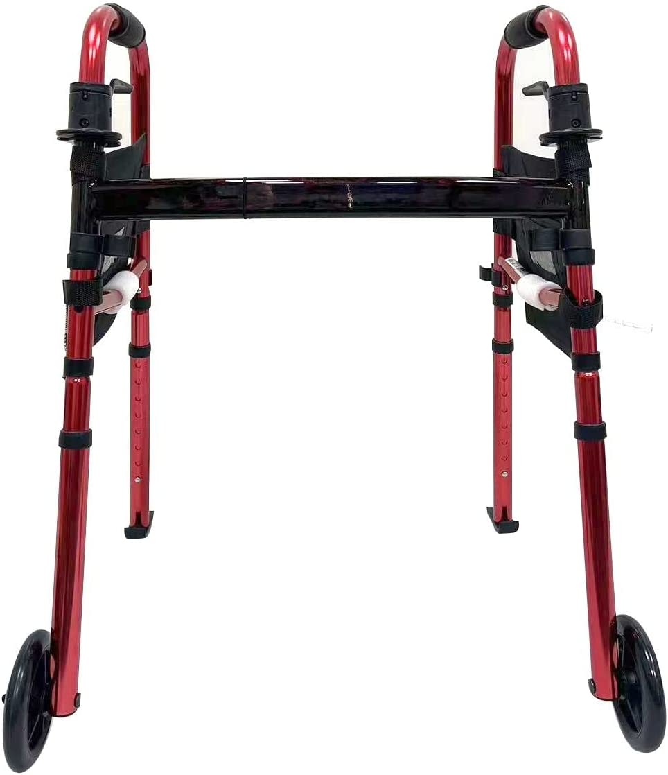 Walker KD Deluxe Portable Folding Travel with 5" Wheels and Legs Fold up (RED)