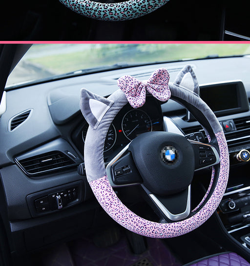 Cute Cat Ear Steering Wheel Cover Short Plush