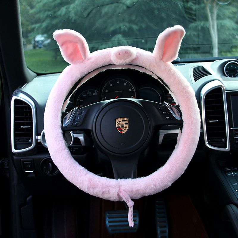 Cute Cat Ear Steering Wheel Cover Short Plush