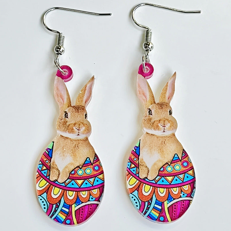 Easter Rabbit Flower Basket Cute Printed Egg Chick Spring Floral Earrings