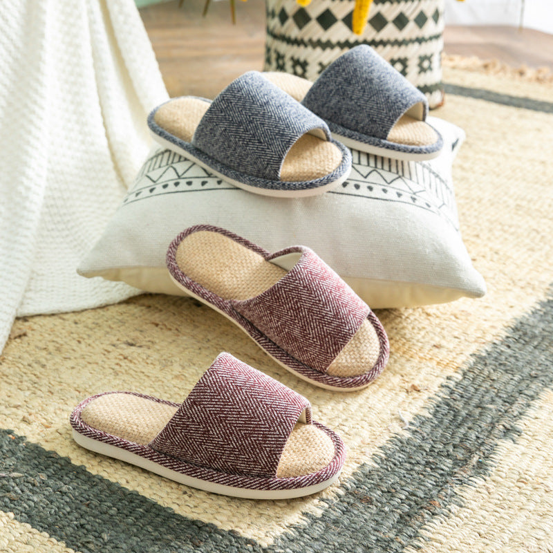 Women's Linen Flat Slippers Warm Cozy Slip On Home Shoes Comfy Indoor Mute Slippers