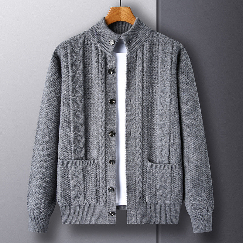 Young And Middle-aged Thick Knit Cardigan Retro Jacquard Loose-fitting Sweater Jacket