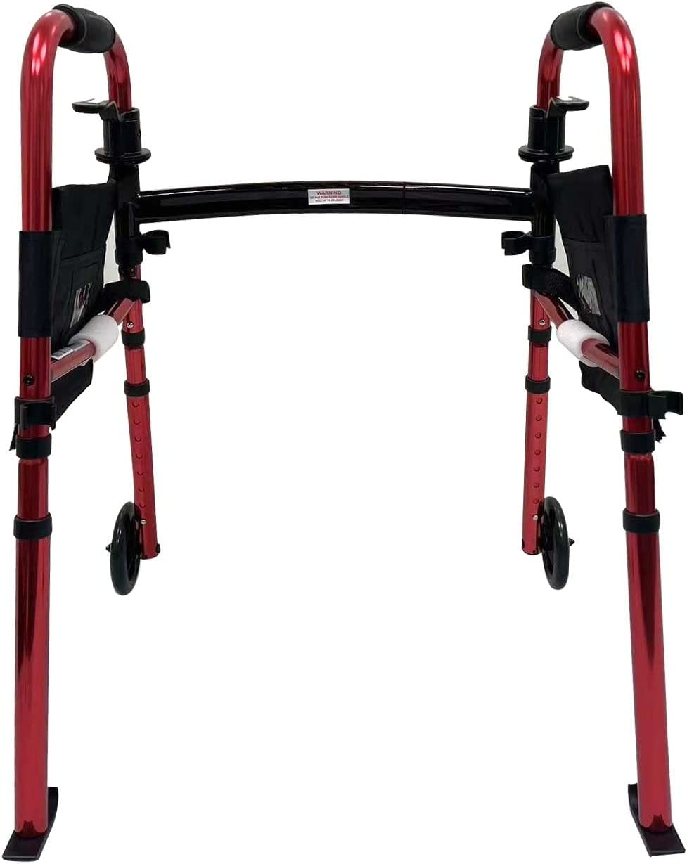 Walker KD Deluxe Portable Folding Travel with 5" Wheels and Legs Fold up (RED)