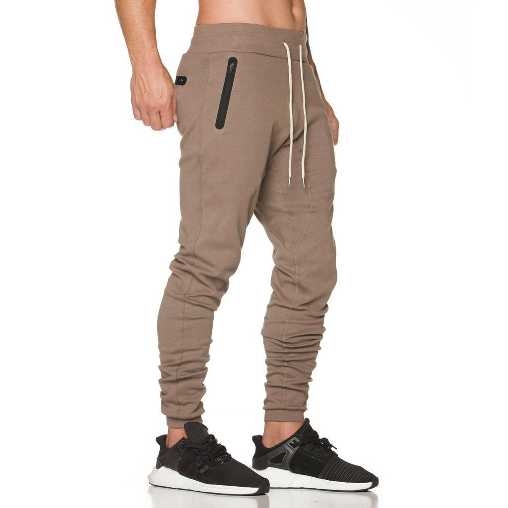 Men's pocket leather zipper track pants