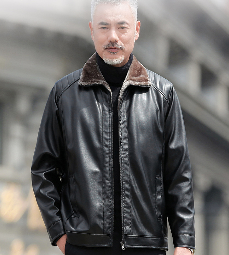 Winter Middle Aged Men PU Wallet Jacket