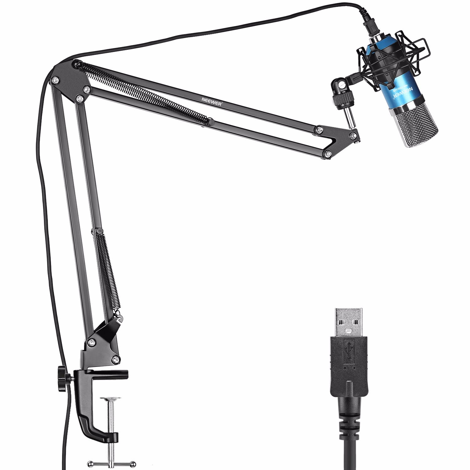 Neewer NW-7000 USB Professional Studio Condenser Microphone and NW-35 Adjustable Suspension Scissor Arm Stand with Shock Mount and Table Mounting Clamp Kit Perfect for Broadcasting and Sound 