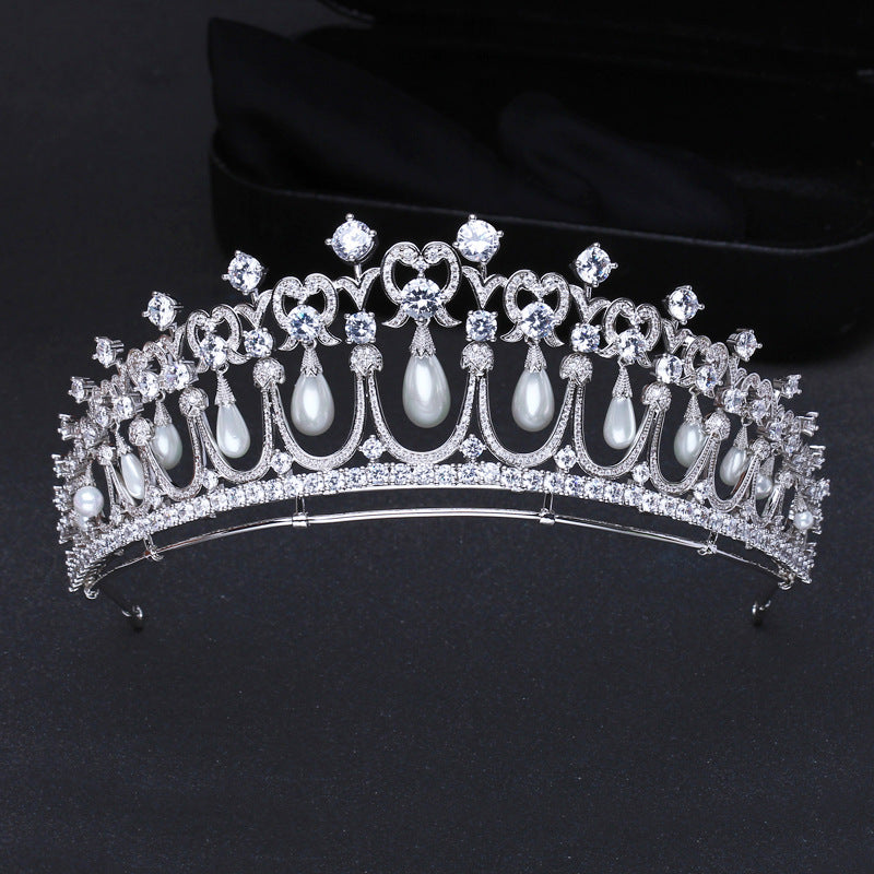 Hair Accessories Bridal Wedding Zircon Crown Pearl Tears Wedding Tiara