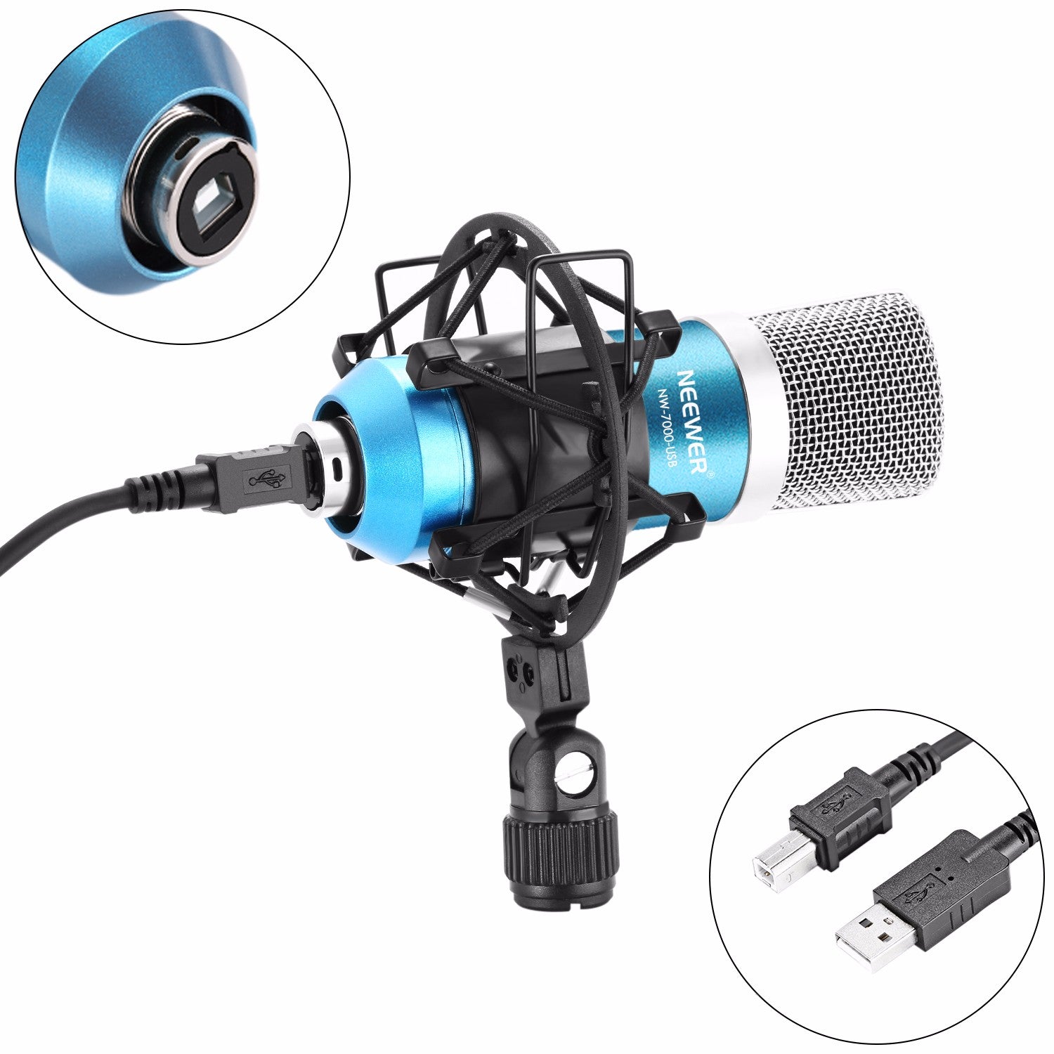 Neewer NW-7000 USB Professional Studio Condenser Microphone and NW-35 Adjustable Suspension Scissor Arm Stand with Shock Mount and Table Mounting Clamp Kit Perfect for Broadcasting and Sound 