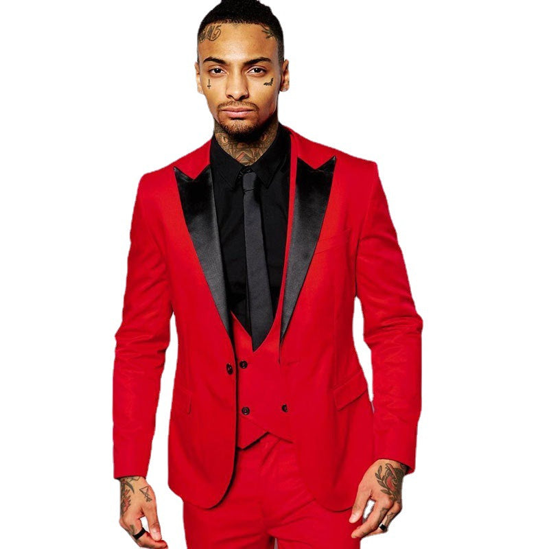 Men's Fashion Casual Point Lapel Suit Three Piece