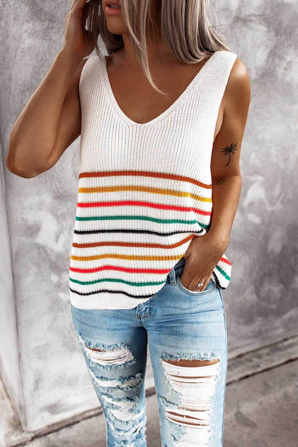 Womens Clothing Summer Colorful Striped Blouse Shirt