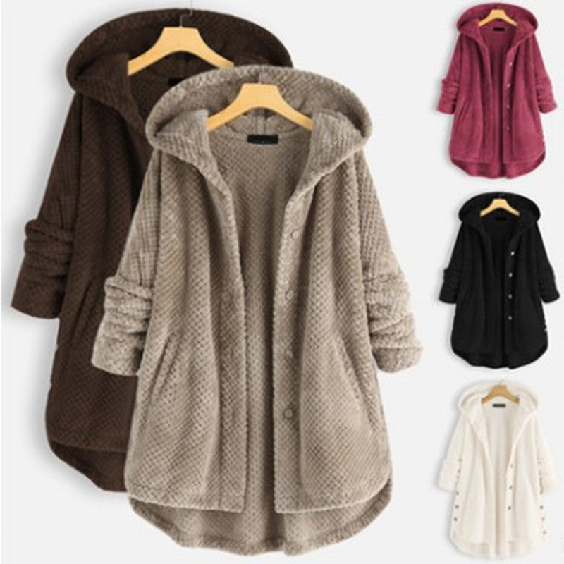 Women's Fashion Temperament Pure Color Hooded Double-sided Velvet Sweatshirt Coat