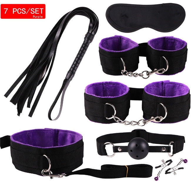 23 Pcs Bdsm Bondage Adult Slave Games Set Sex Handcuffs Whip Mouth Gag Porno Sex Butt Plug Bead Anal Plug Vibrator For Couples