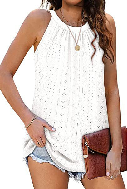 New Women's Vest Shirt Loose High Collar Sleeveless Hollow Top